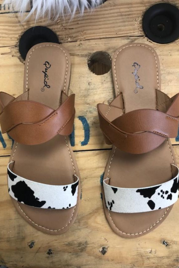 Double Banded Faux Cow Sandals-shoes-UrbanCulture-Boutique, A North Port, Florida Women's Fashion Boutique