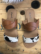Double Banded Faux Cow Sandals-shoes-UrbanCulture-Boutique, A North Port, Florida Women's Fashion Boutique