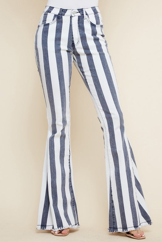 Striped Bell Bottom Flare Jeans-Denim-UrbanCulture-Boutique, A North Port, Florida Women's Fashion Boutique