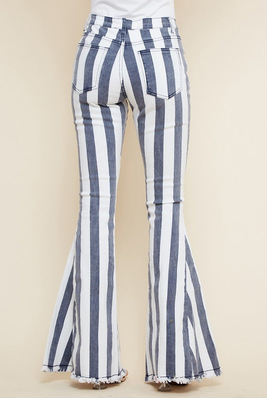 Striped Bell Bottom Flare Jeans-Denim-UrbanCulture-Boutique, A North Port, Florida Women's Fashion Boutique
