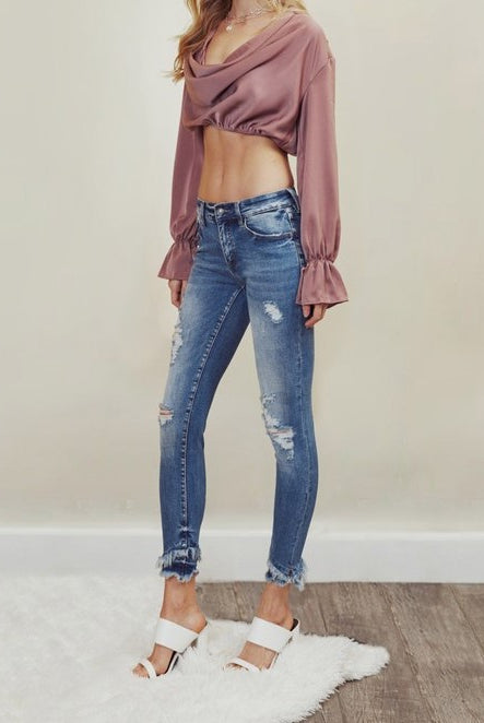 Mid Rise Hem Detail Ankle Skinny Jeans-Jeans-UrbanCulture-Boutique, A North Port, Florida Women's Fashion Boutique
