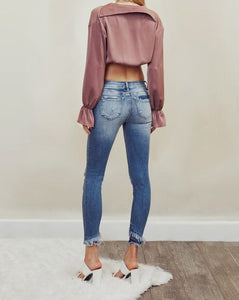 Mid Rise Hem Detail Ankle Skinny Jeans-Jeans-UrbanCulture-Boutique, A North Port, Florida Women's Fashion Boutique