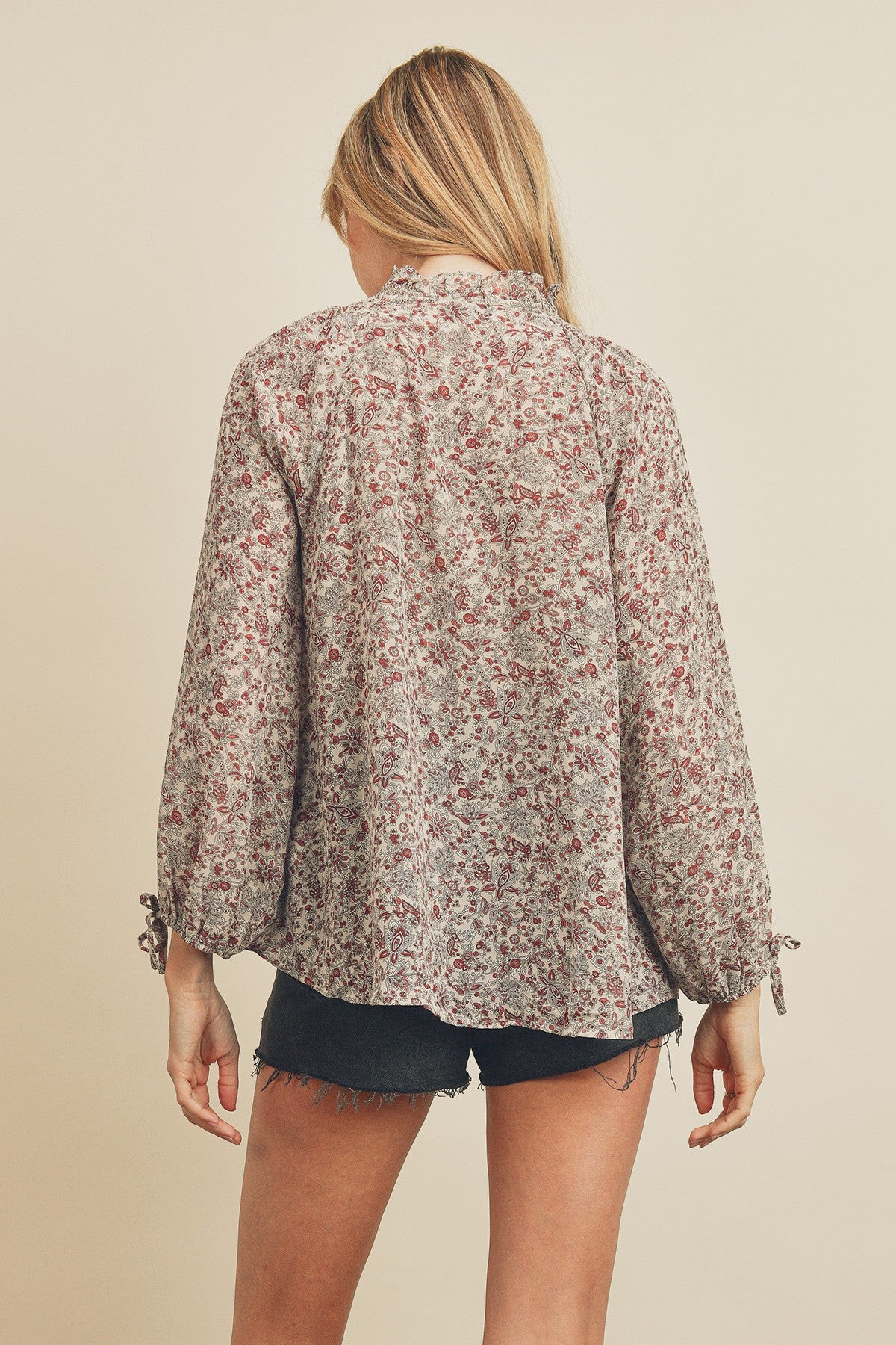 Paisley Ruffled Collar Blouse-Long Sleeves-UrbanCulture-Boutique, A North Port, Florida Women's Fashion Boutique