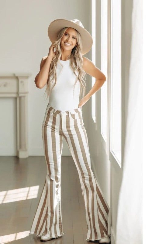 Striped Bell Bottom Flare Jeans