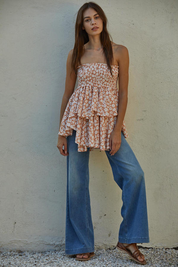 JoJo Floral Smocking Top/Skirt-shirts-UrbanCulture-Boutique, A North Port, Florida Women's Fashion Boutique