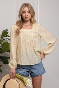 SQUARE NECK PLEATED TOP-Long Sleeves-UrbanCulture-Boutique, A North Port, Florida Women's Fashion Boutique