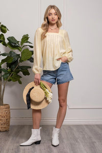 SQUARE NECK PLEATED TOP-Long Sleeves-UrbanCulture-Boutique, A North Port, Florida Women's Fashion Boutique